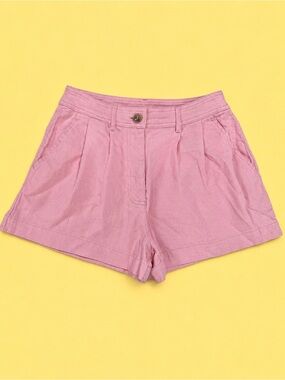 Women's Pink High-Waist Pleated Paper Bag Shorts